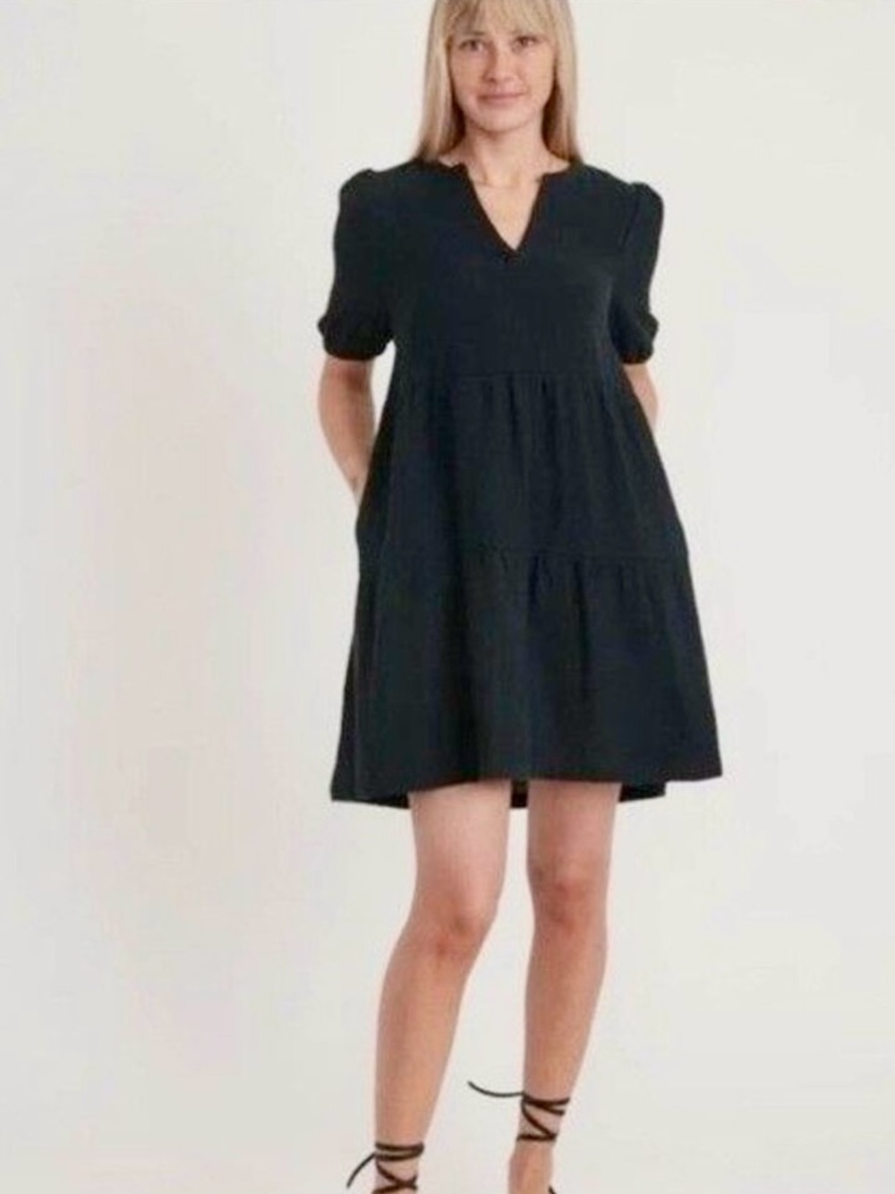 Marine Layer Jamie Mini Dress – Black Double Gauze Cotton – Size Small